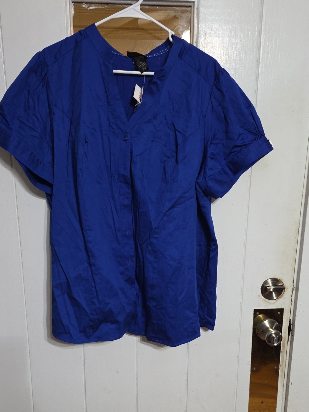 NWT Lane Bryant Electric Blue Top Short Sleeves Buttons Stretch Comfort Sz 24